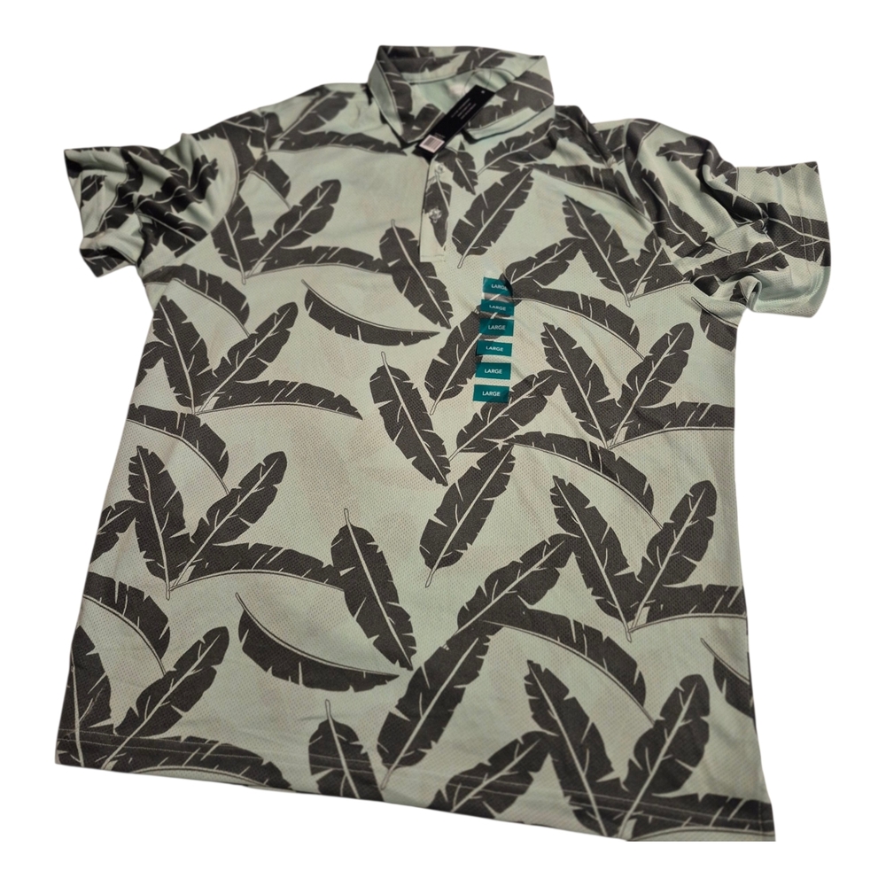 Men's Leaf Print Polo Shirt -Athletic New Sz Large